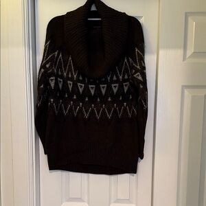 NWT Banana Republic Chocolate Brown and Gray Fair Isle Cowl Neck Sweater